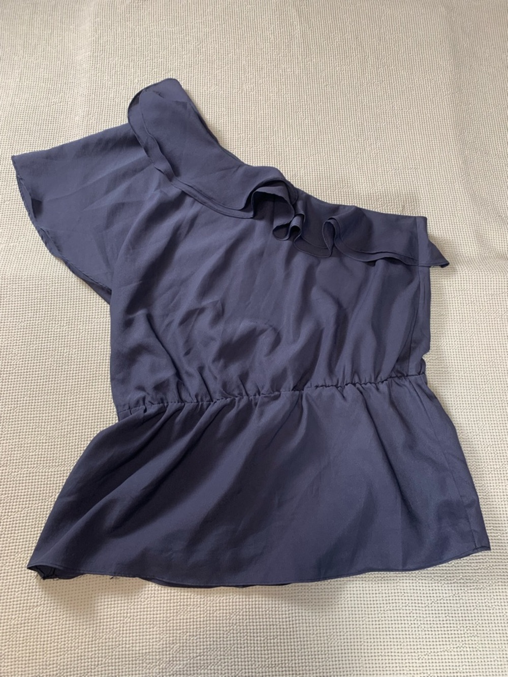 Sugarlips‎ Navy Blue One Shoulder  Top Ruffle Sleeve Large
